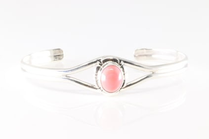 Native America Navajo Sterling Silver Pink Conch Bracelet Cuff By J.F.