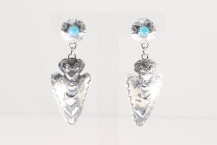 Native America Navajo Sterling Silver Turquoise Post / Dangling Earring's By Tim Yazzie.