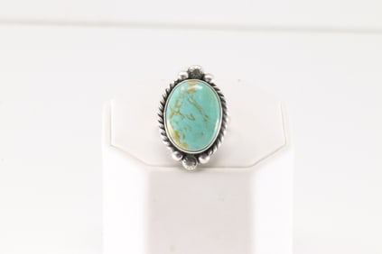 Native America Navajo Sterling Silver Kingman Turquoise Ring By Eugene Belone.