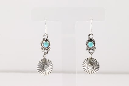 Native America Navajo Sterling Silver Turquoise Dangling Earring's By Jerold Joe.