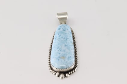 Native America Navajo Sterling Silver Larimar Stone Pendant By Freda Martinez.