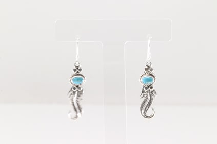Native America Navajo Sterling Silver Turquoise Feather Dangling Earring's By Sharon McCarthy.