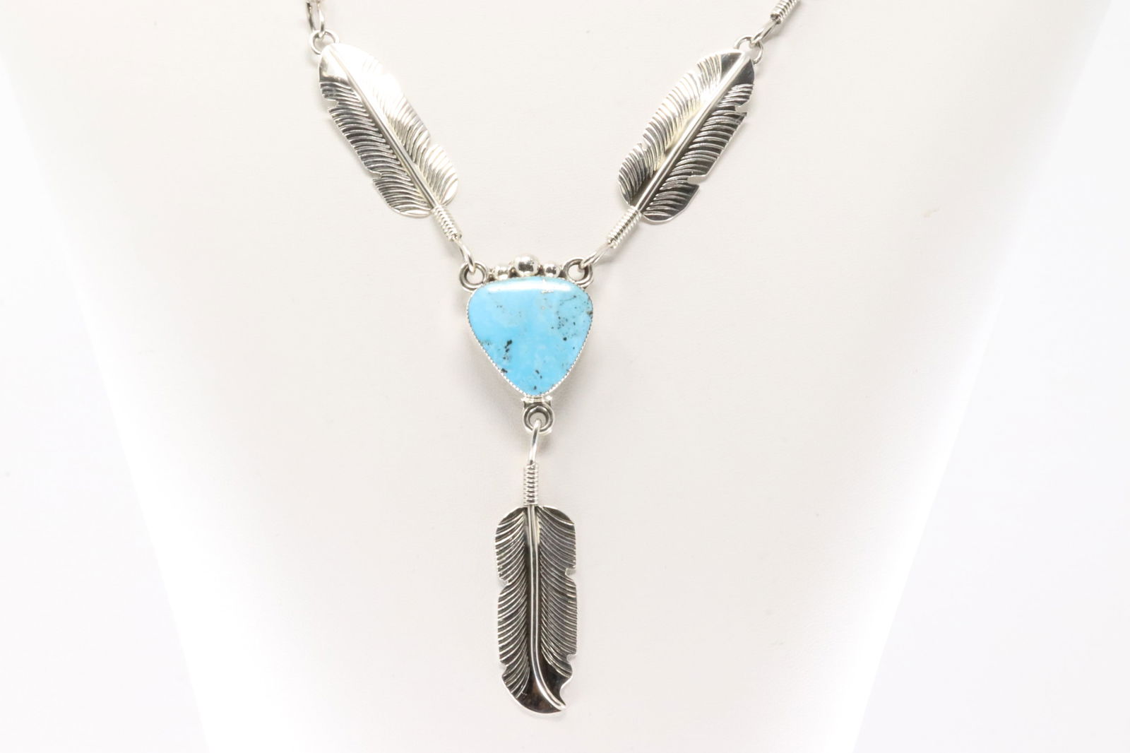 Native America Navajo Sterling Silver Turquoise Feather Necklace By Gibert Smith. (1 of 4)