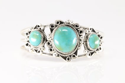Native America Navajo Sterling Silve Kingman Turquoise Bracelet Cuff By Donovan Nez.