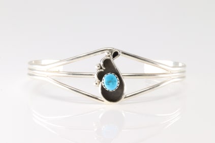 Native America Navajo Sterling Silver Turquoise Bracelet Cuff By Y.