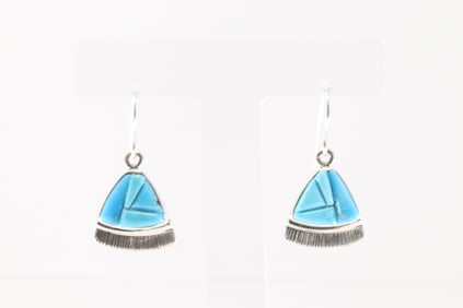 Native America Navajo Sterling Silver Turquoise Dangling Earring's By Julius Burbank.