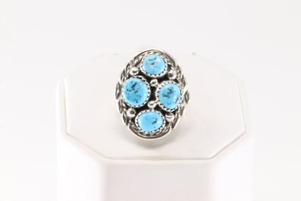 Native America Navajo Sterling Silver Turquoise Ring By M.Chee.
