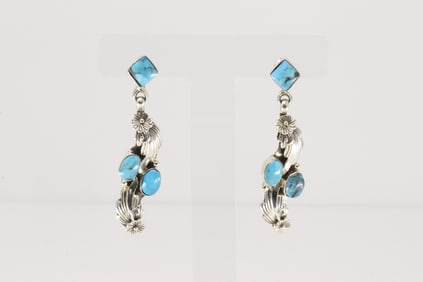 Native America Navajo Sterling Silver Turquoise Post Earring's By Loretta Delgarito.