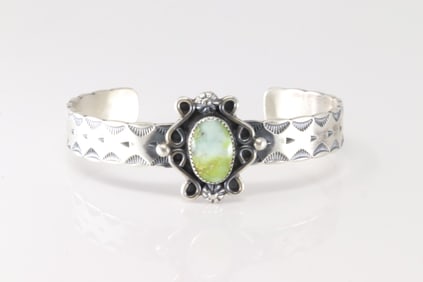 Native America Navajo Sterling Silver Turquoise Palomino Bracelet Cuff By R.M.