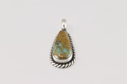 Native America Navajo Sterling Silver Kingman Turquoise Pendant By Johnny Dixon.