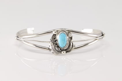 Native America Navajo Sterling Silver Turquoise Bracelet Cuff By Grace Kenneth.