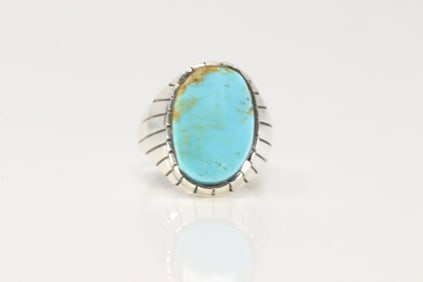 Native America Navajo Sterling Silver Men Turquoise Ring By R.