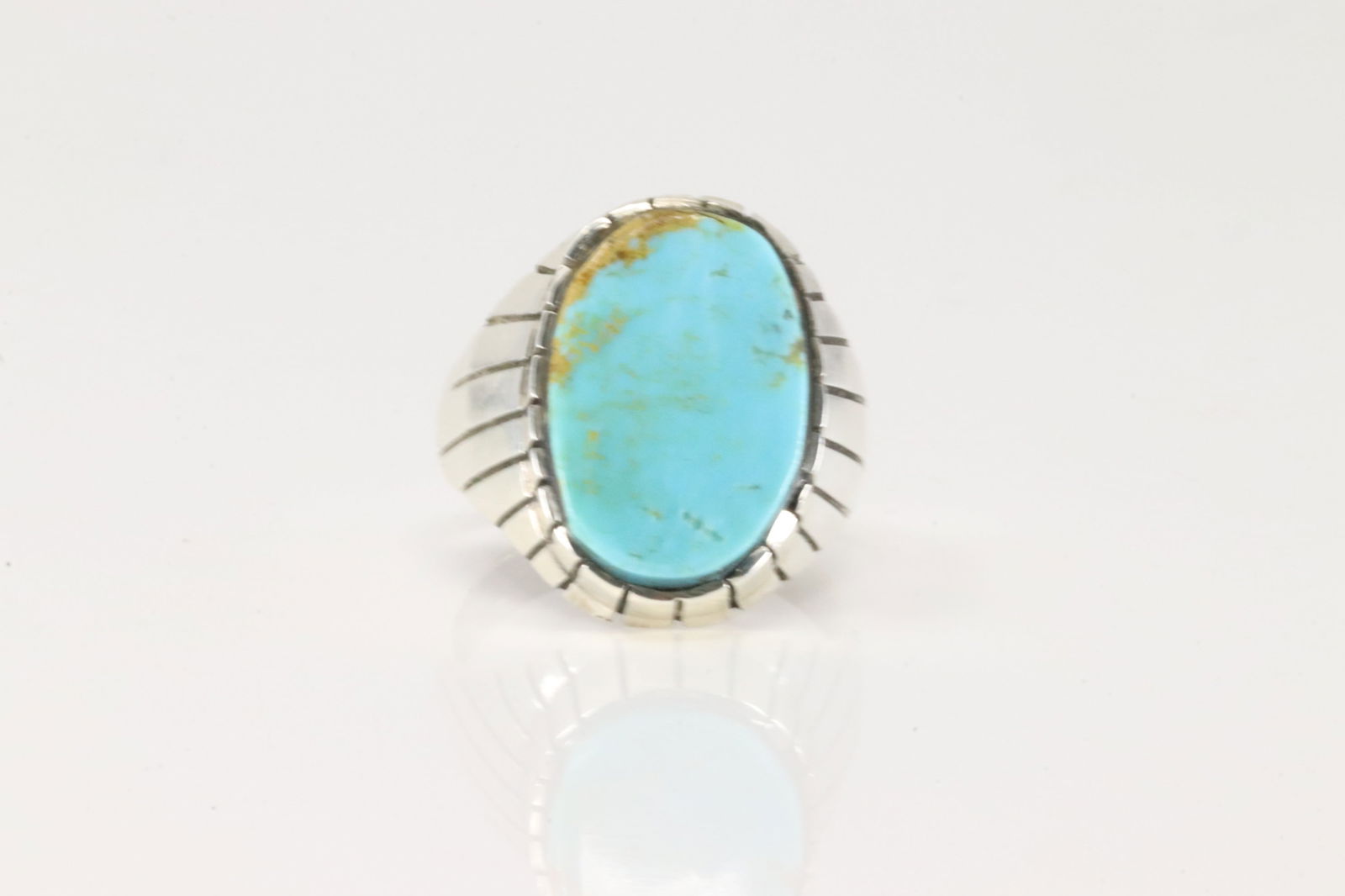 Native America Navajo Sterling Silver Men Turquoise Ring By R. (1 of 4)