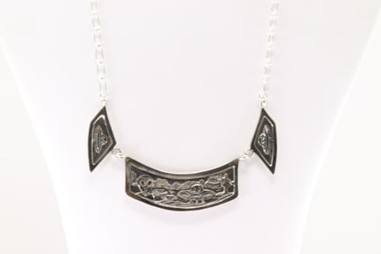 Native America Navajo Sterling Silver Space Ship Alien Necklace By Jeremy Delgarito.