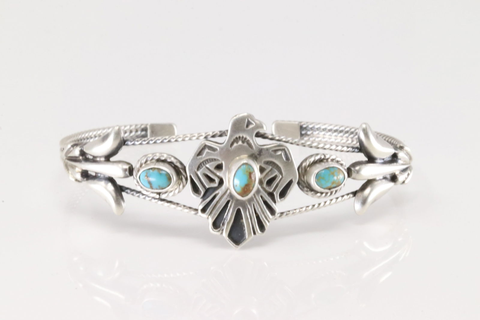 Native America Navajo Sterling Silver Turquoise Thunderbird Bracelet Cuff By Bobby Platero. (1 of 4)