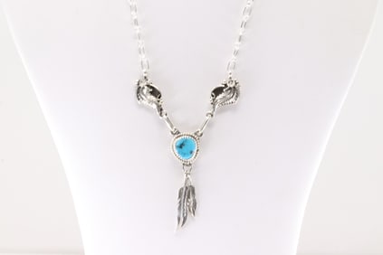Native America Navajo Sterling Silver Turquoise Necklace By Verley Betone.