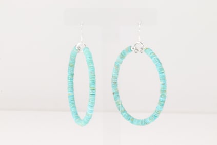 Native America Navajo Sterling Silver Turquoise Hoop Dangling Earring's.