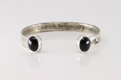 Native America Zuni Sterling Silver Black Onyx Bracelet Cuff By Jude Candelaria.