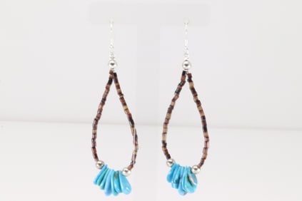 Native America Navajo Sterling Silver Turquoise & Heishi Dangling Earring's.