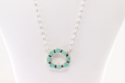 Native America Navajo Sterling Silver Turquoise Necklace By Lucinda Sardo.