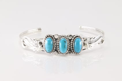 Native America Navajo Sterling Silver Turquoise Bracelet cuff By Andrew Vandever.