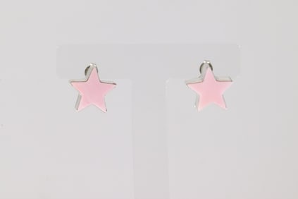 Native America Navajo Sterling Silver Pink Conch Shell Star Post Earring's By Judith Dixon.