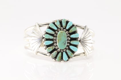 Native America Navajo Sterling Silver Turquoise Bracelet Cuff By Loretta Delgarito.
