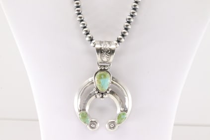 Native America Navajo Sterling Silver Sonora Gold Turquoise Naja Necklace By Samuel Yellowhair.