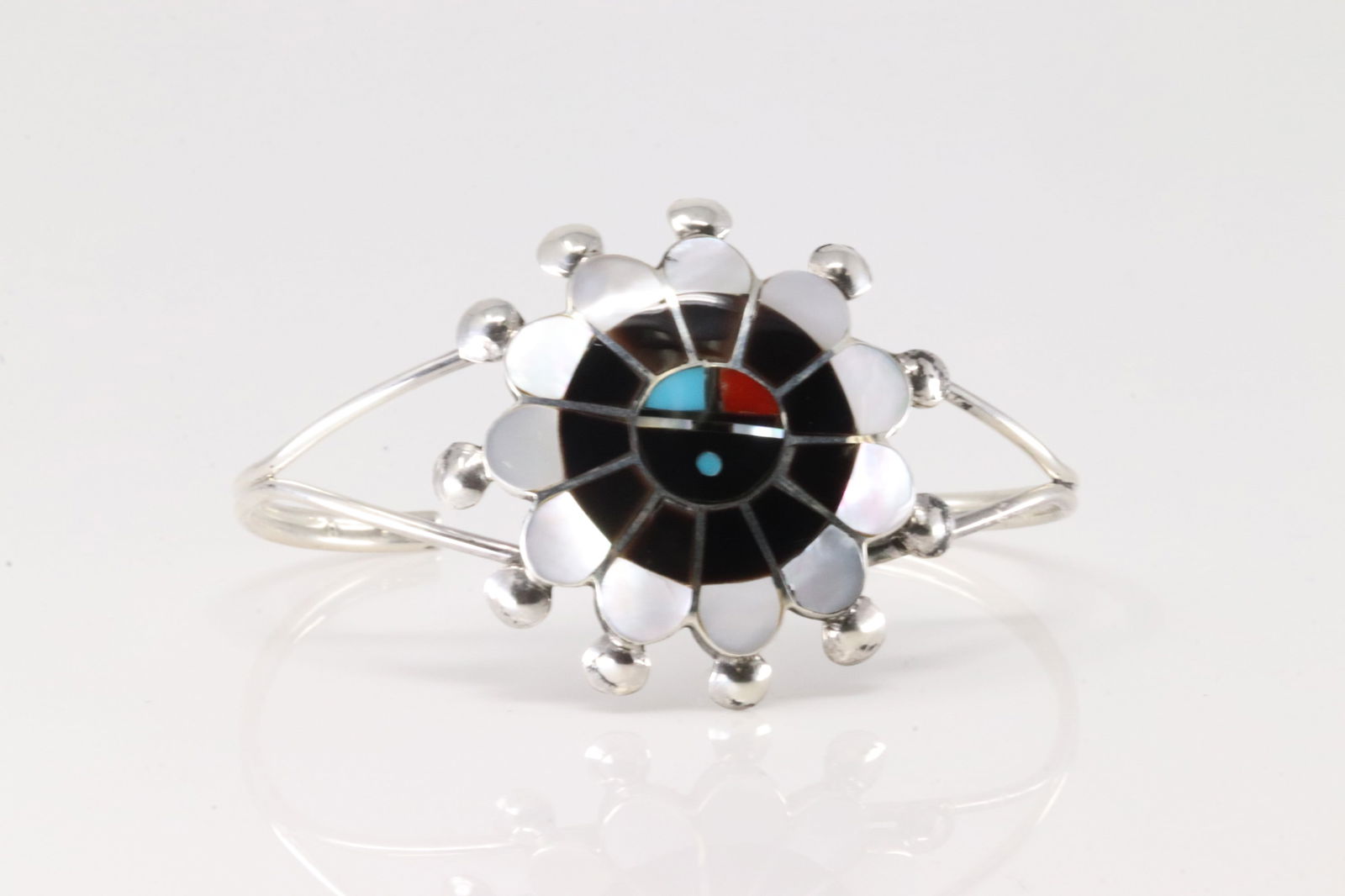Native America Zuni Sterling Silver Multi-Color Stone Inlay Bracelet By Pauline Lonjose. (1 of 4)