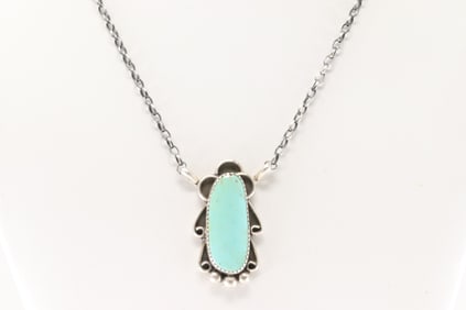 Native America Navajo Sterling Silver Kingman Turquoise Necklace By Juanita Madonal.
