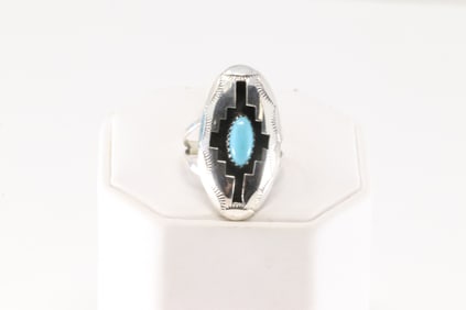 Native America Navajo Sterling Silver Turquoise Ring By Felix Perry.