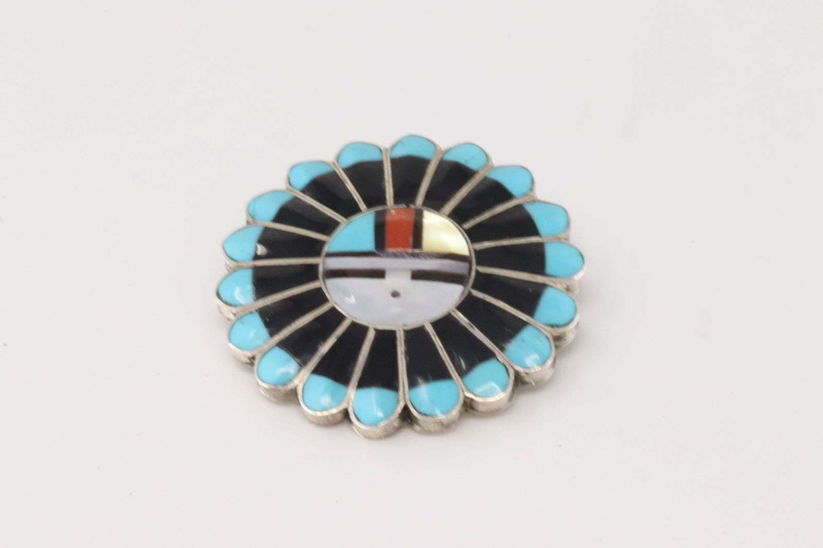 Native America Zuni Sterling Silver Multi-Color Stone Inlay Pin / Pendant By F.L. (1 of 3)