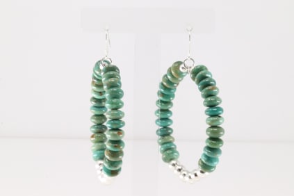 Native America Navajo Sterling Silver Turquoise / Pearl Beaded Hoop Dangling Earring's.