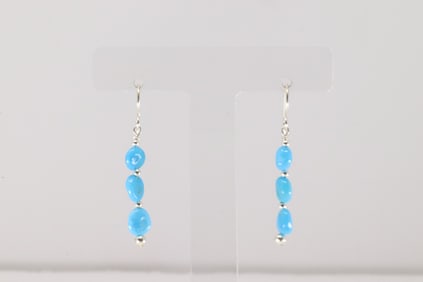 Native American Navajo Sterling Silver Turquoise Beaded Dangling Earring's.