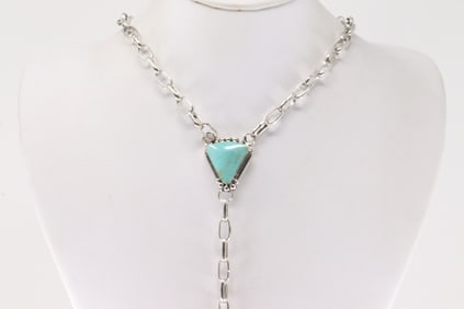 Native America Navajo Sterling Silver Turquoise Necklace By Charlene Yazzie.