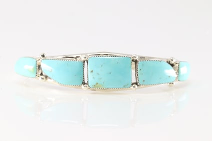 Native America Navajo Sterling Silver Turquoise Bracelet Cuff By Calvin Belin.