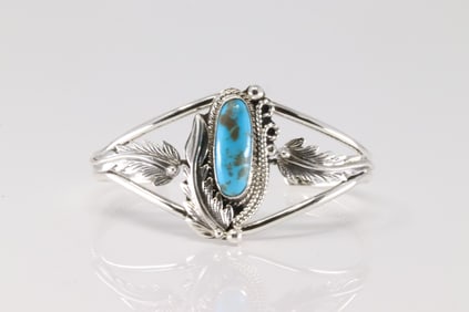 Native America Navajo Sterling Silver Turquoise Bracelet Cuff By Andrew Vandever.