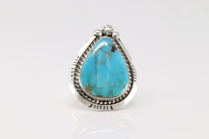 Native America Navajo Sterling Silver Turquoise Ring By A.M.