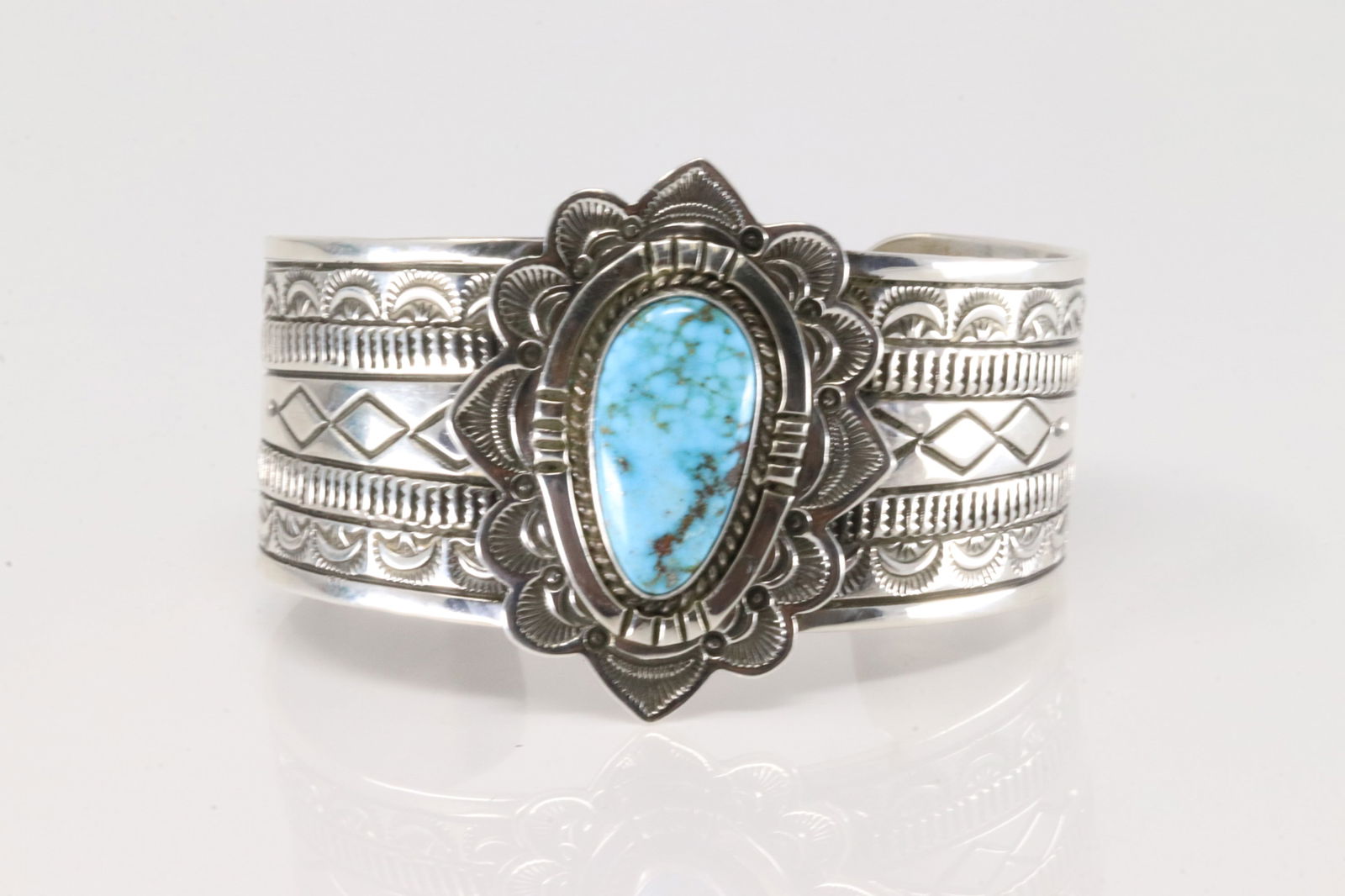Native America Navajo Sterling Silver Kingman Turquoise Bracelet Cuff By Eula M. Wylie. (1 of 4)