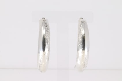 Native America Navajo Sterling Silver Stamped Hoop Earring's By Louise Bighand.