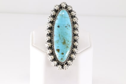 Native America Navajo Sterling Silver Kingman Turquoise Ring By Donovan Skeets.