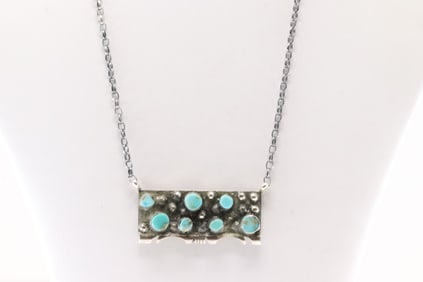 Native America Navajo Sterling Silver Kingman Turquoise Necklace By Steve Francisco.