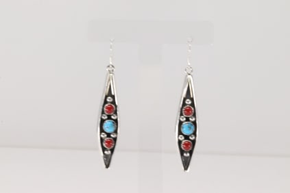 Native America Navajo Sterling Silver Coral & Turquoise Dangling Earring's By Paul Largo.