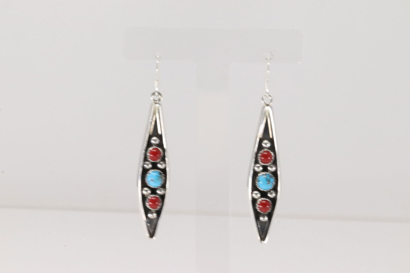 Native America Navajo Sterling Silver Coral & Turquoise Dangling Earring's By Paul Largo. (1 of 4)