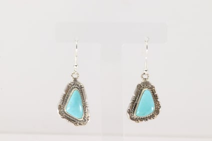 Native America Navajo Sterling Silver Kingman Turquoise Dangling Earring's By Jason Bahe.