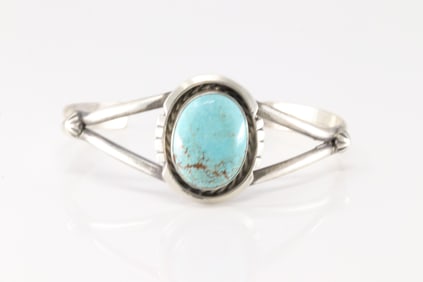 Native American Navajo Sterling Silver Number 8 Turquoise Bracelet Cuff By Augustine Largo.