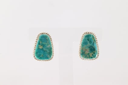Native America Navajo Sterling Silver Kingman Turquoise Post Earring's By Gabi Jim.