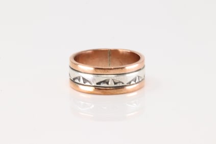 Native America Navajo Sterling Silver Copper Ring By Wylie Secatero.