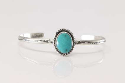 Native America Navajo Sterling Silver Kingman Turquoise Bracelet Cuff By D.