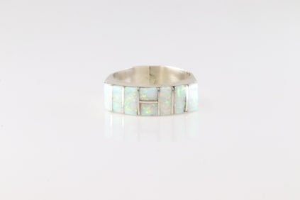 Native America Zuni Sterling Silver Opal Inlay Ring By V.C.